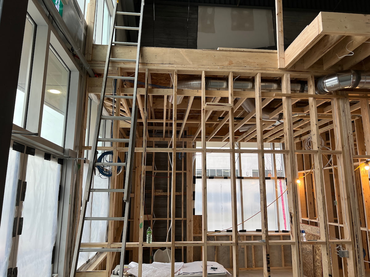 Framing mezzanine and walls – Aurora interior renovation