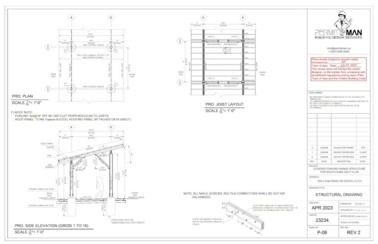 Golf Driving Range Structure Design Permit -Key sheet from the submitted building permit package