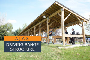 Golf Driving Range Structure Design & Permit – Ajax, ON . Permit Man was hired to design and obtain a building permit for a covered hitting bay structure at a golf driving range located in Ajax, Ontario. The objective was to provide golfers with a sheltered practice space that protects from weather while preserving full swing capability. The final structure includes 17 player bays and one utility bay, spanning 175 feet in length and 16 feet in width.