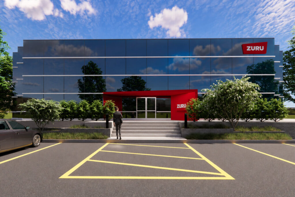 3D rendering of modern commercial entrance canopy design for office building in Mississauga
