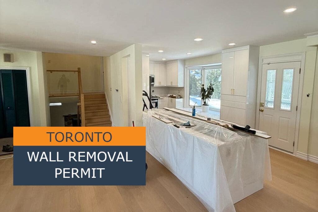 Open-concept kitchen and living area after load bearing wall removal project in Toronto ON