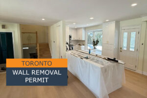 Open-concept kitchen and living area after load bearing wall removal project in Toronto ON