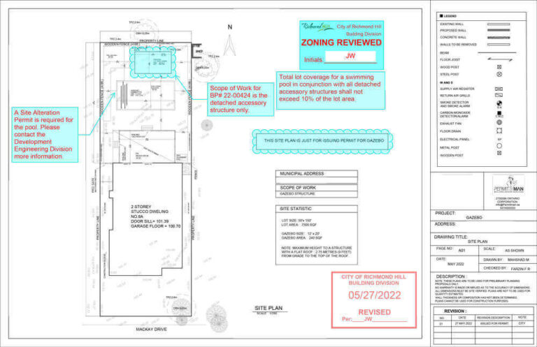 Lot Grading Plan For Gazebo and Pool Permit in Toronto